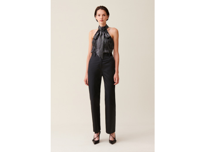 Pantalon satiné slim droit noir