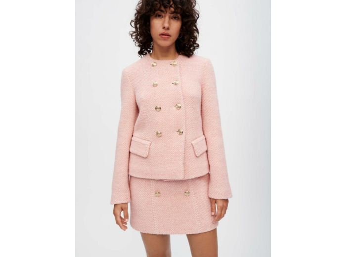 Veste en tweed chiné rose et écru