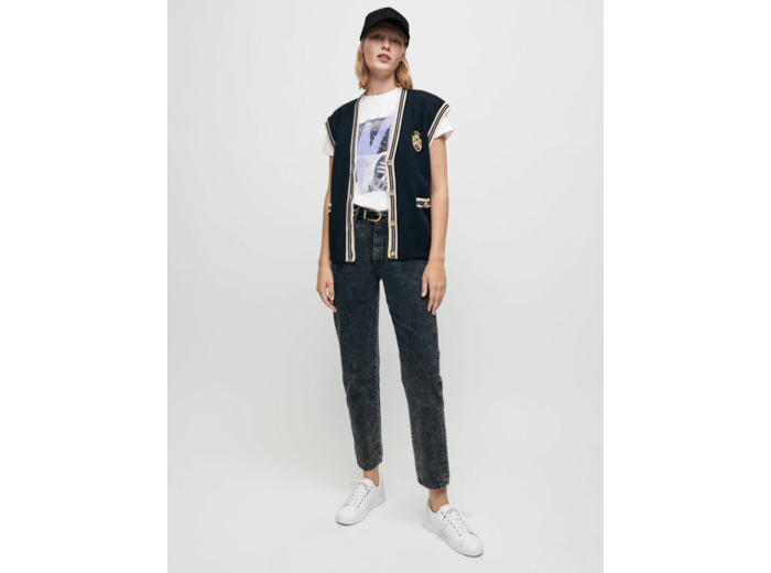 Jean mom taille mi-haute délavé
