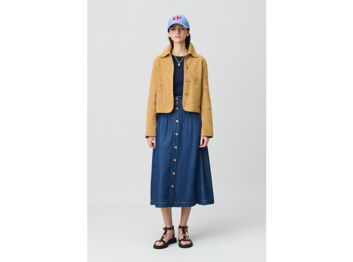Jupe denim longue à boutons