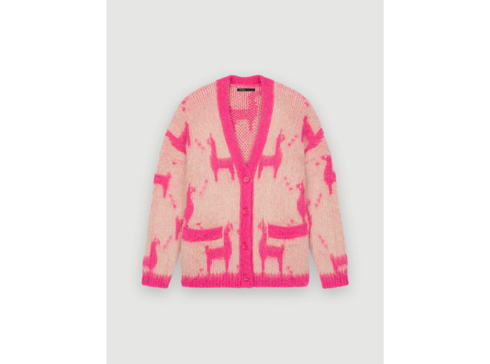 Cardigan en mohair brossé motif lama