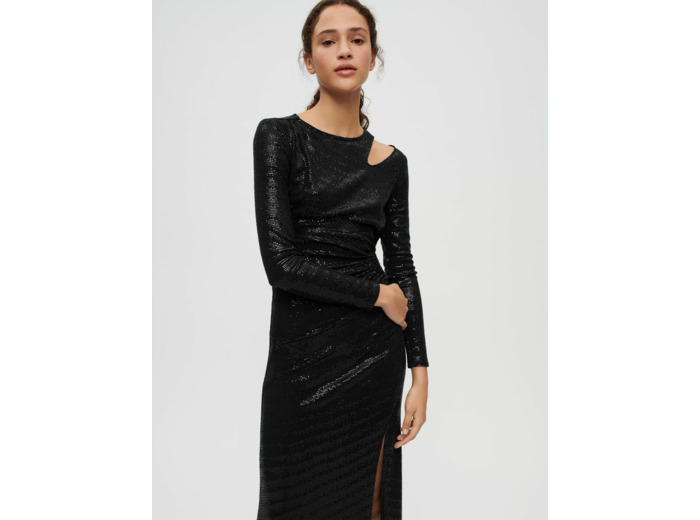 Robe longue à paillettes noires