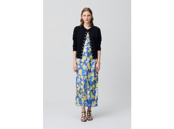 Robe longue satinée florale