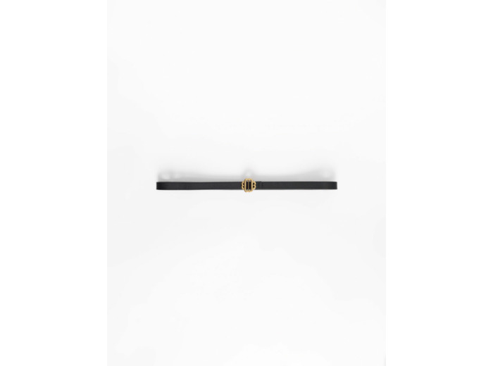 Ceinture fine en cuir noir boucle dorée