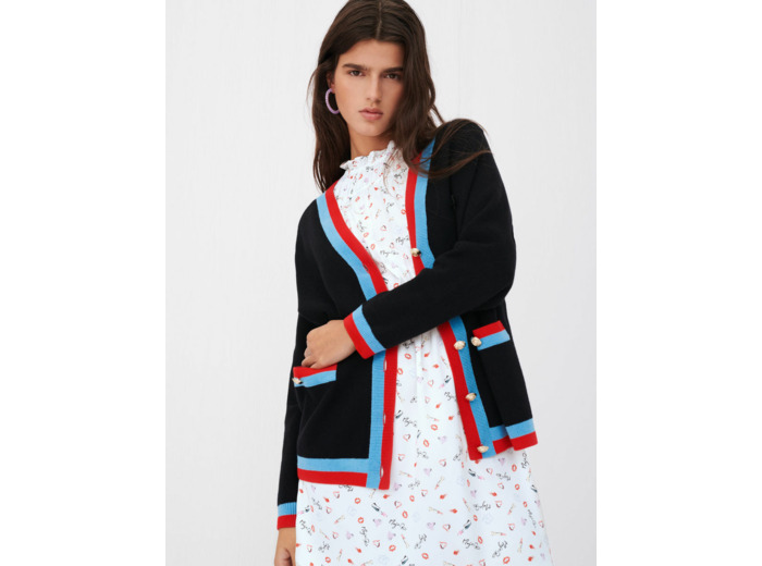 Cardigan à bandes contrastées