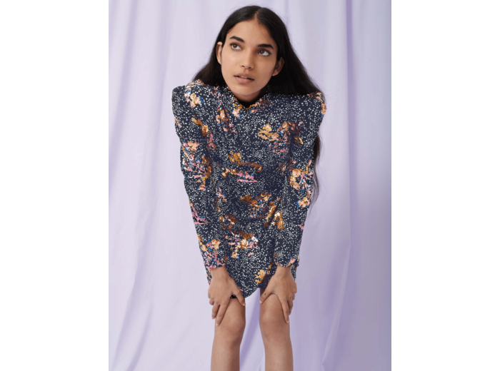 Robe drapée imprimée et sequins