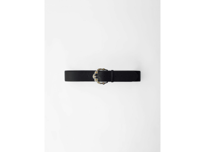 Ceinture en cuir noir embossé lézard