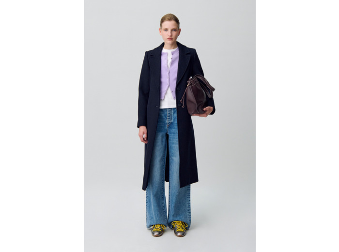 Manteau long croisé laine
