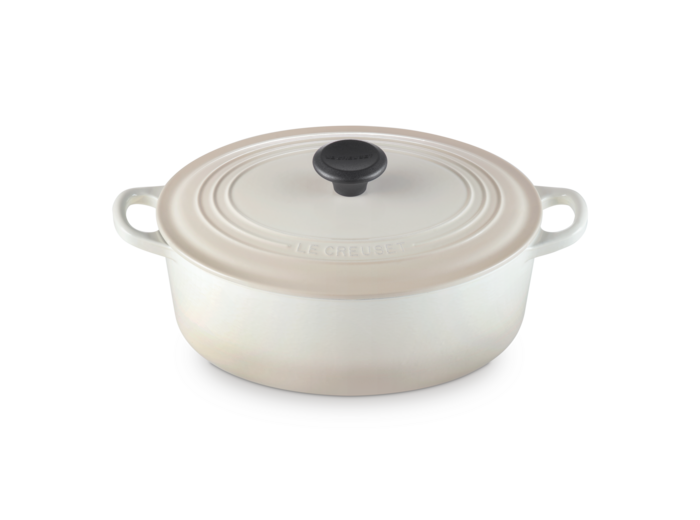 Cocotte ovale 29cm en fonte émaillée meringue
