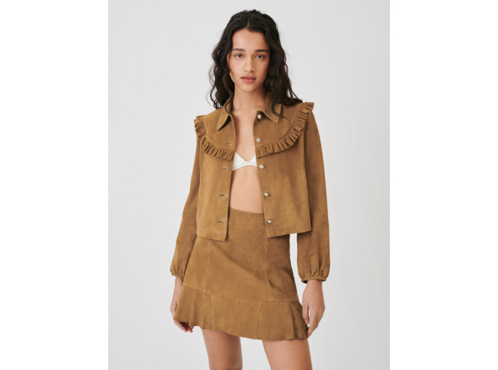 Blouson en daim à volants