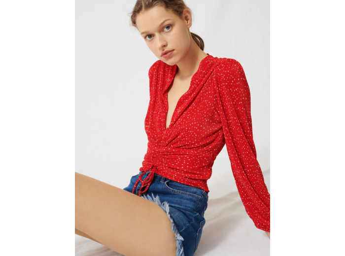 Top plissé bohème à pois