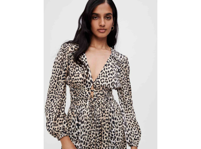 Robe longue en viscose imprimée léopard