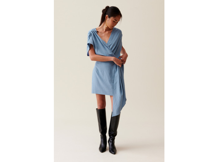 Robe courte cache-cœur rayures bleu