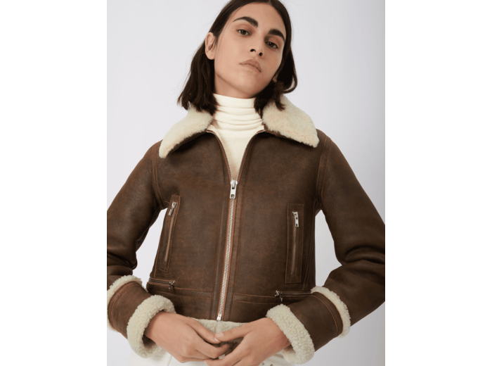 Blouson en cuir intérieur effet fourrure