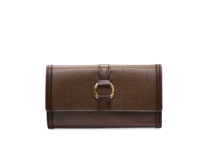 ELSA FACON IGUANA ET CUIR LISSE - Portefeuille Long - Chocolat