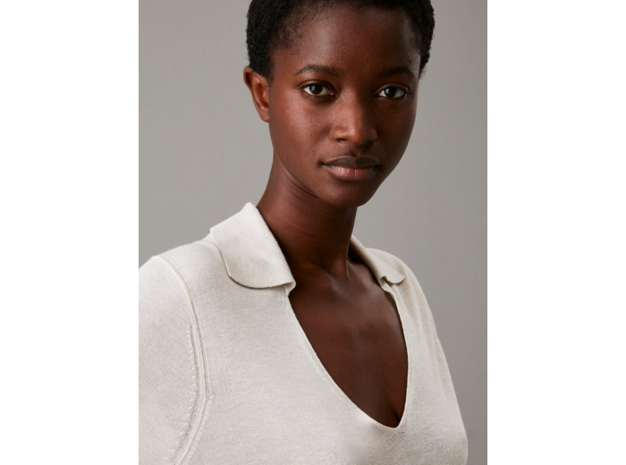 PULL POLO À MI-MANCHES EN MÉLANGE DE SOIE