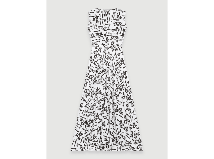 Robe longue nouée en satin imprimé