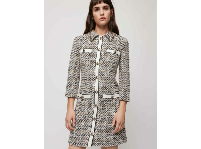 Robe façon tweed à bandes contrastées