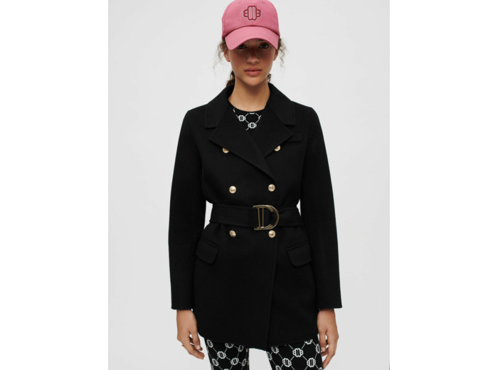 Manteau en double face noir à ceinture