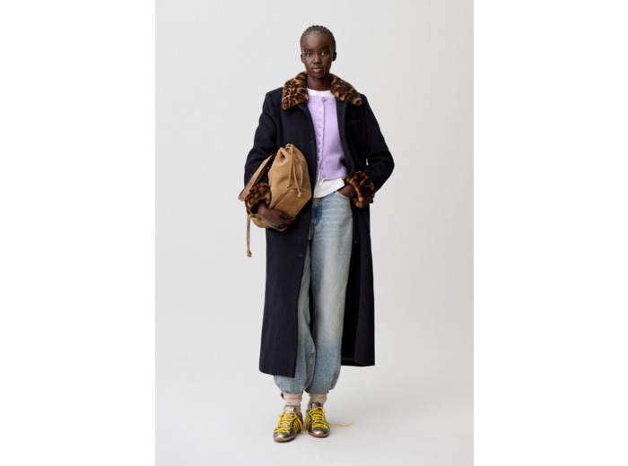 Manteau long laine léopard