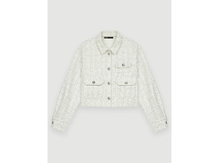 Chemise en tweed écru à sequins