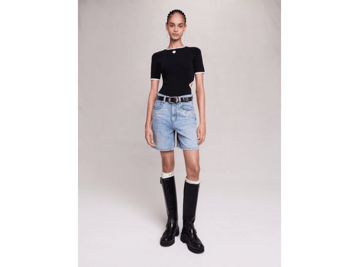 Short évasé en denim à strass