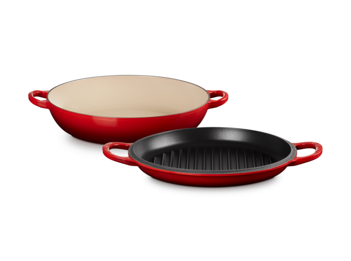 Faitout Campagnard 30cm en fonte emaillée avec couvercle gril cerise