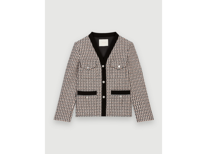 Veste façon tweed chinée et contrastée