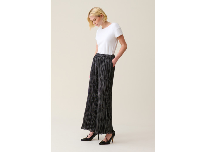 Pantalon fluide plissé argenté