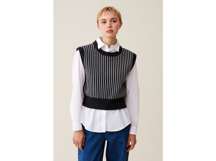 Pull rayé sans manches maille