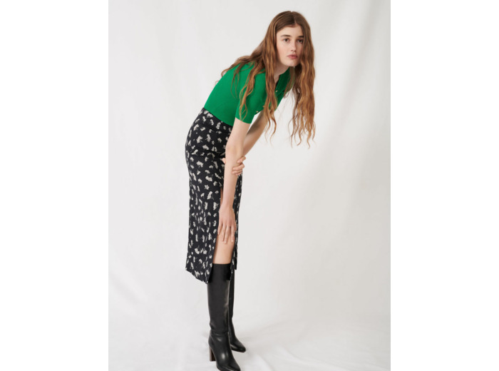 Jupe droite fendues en jacquard imprimé