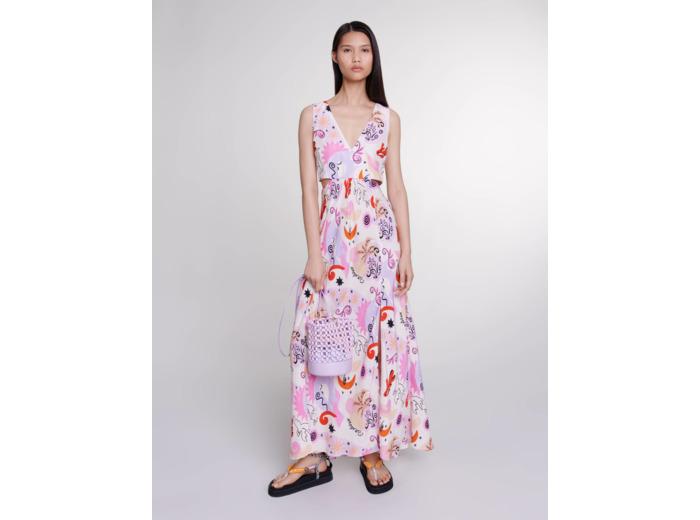 Robe longue ajourée en soie