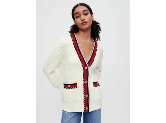 Cardigan tressé et contrasté