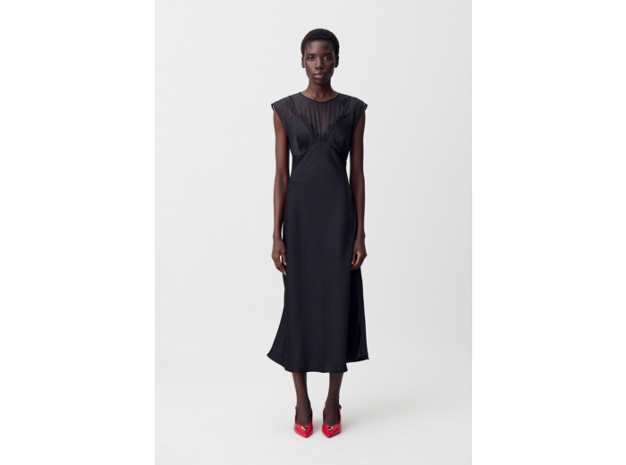 Robe longue organza dentelle fluide