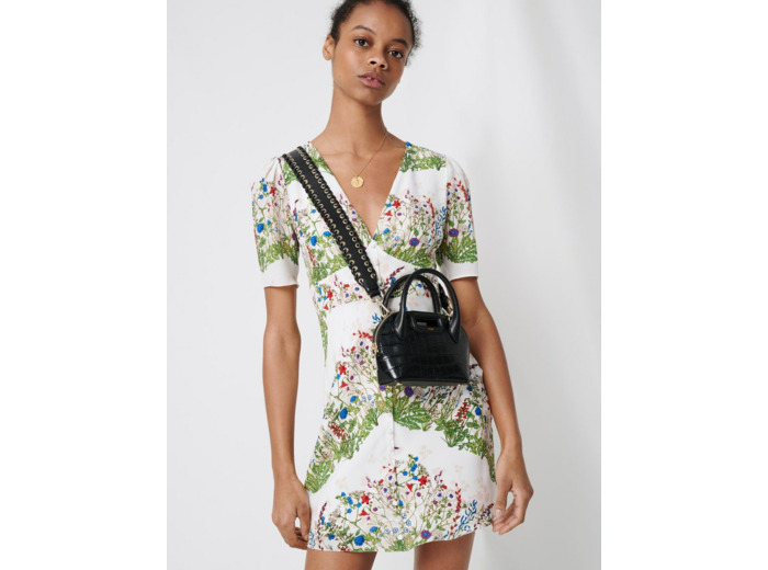 Robe courte en soie imprimée