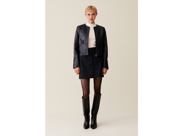 Veste cuir courte col rond