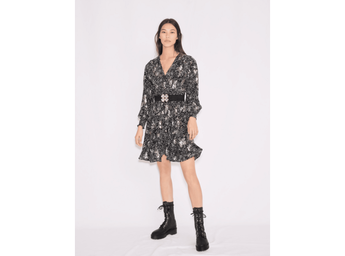 Robe courte imprimée brodée de sequins