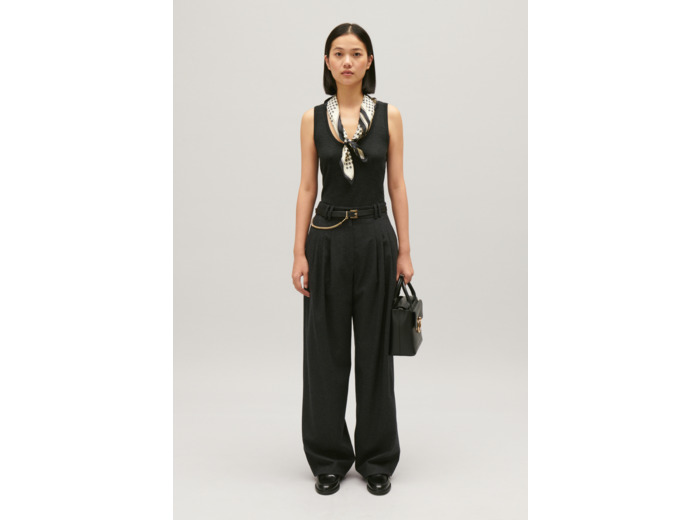 Pantalon large gris chiné