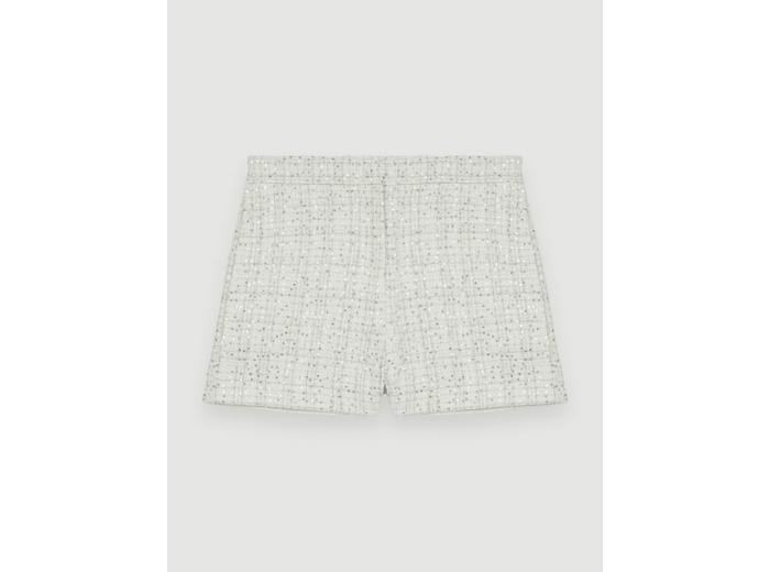 Short en tweed écru à sequins