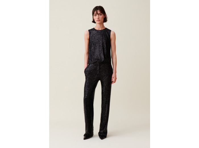 Pantalon droit à sequins noir