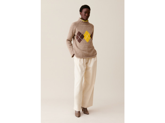 Pull oversized col cheminée motifs