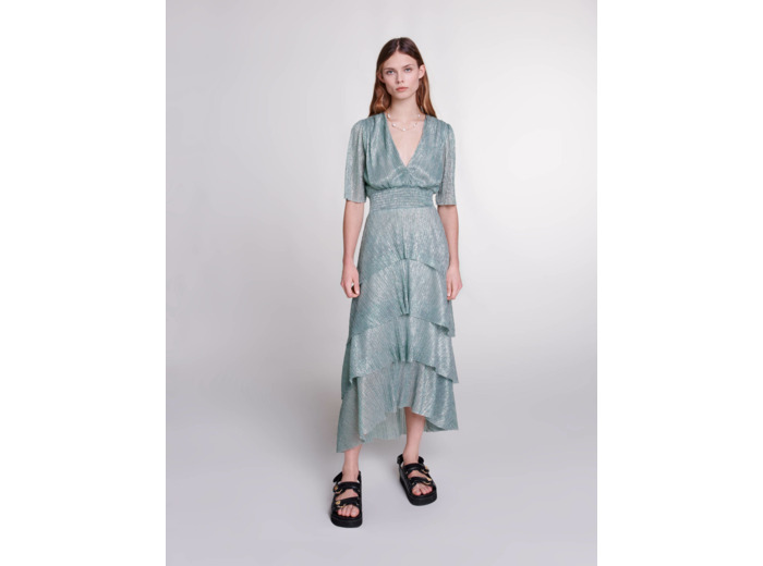 Robe à volants en lurex stretch