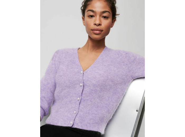 Cardigan en mohair à boutons perles