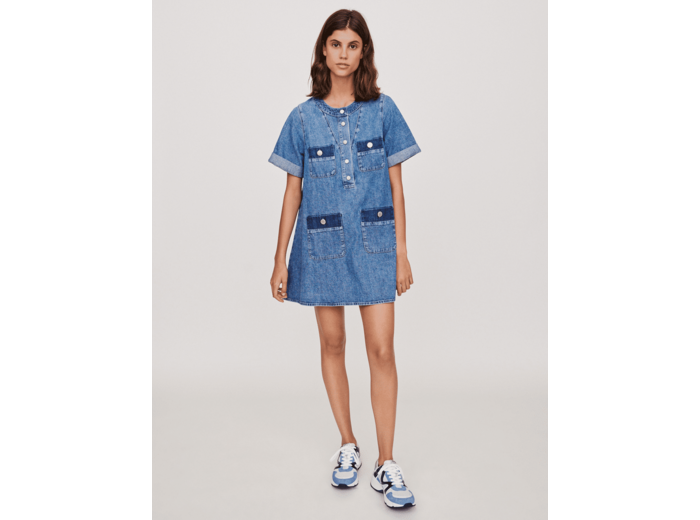 Robe courte en jean à manches courtes