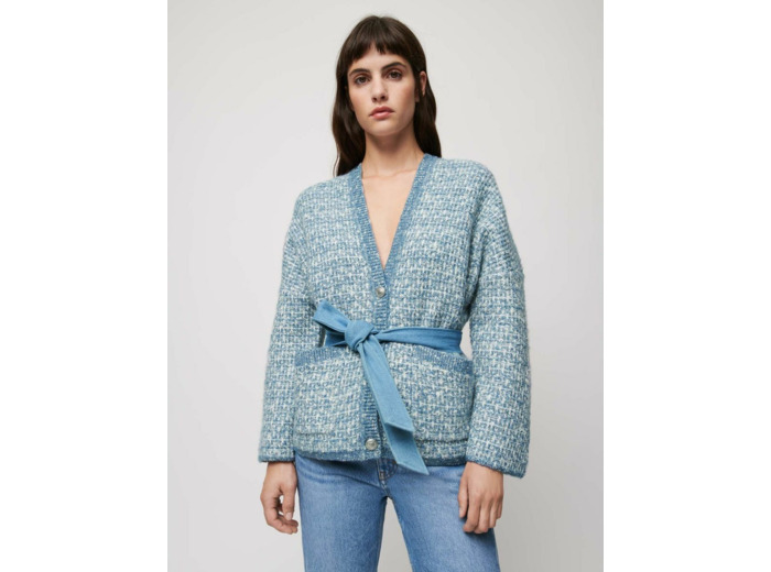 Cardigan en maille fantaisie ceinturé