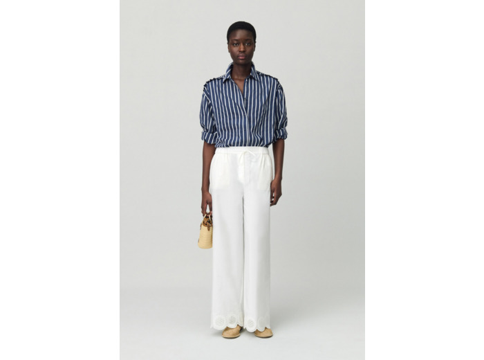 Pantalon léger large brodé