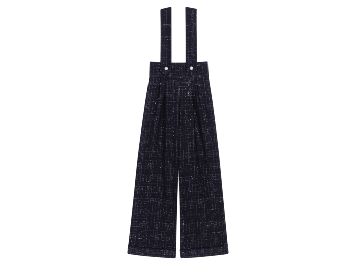 Pantalon large à bretelles en tweed