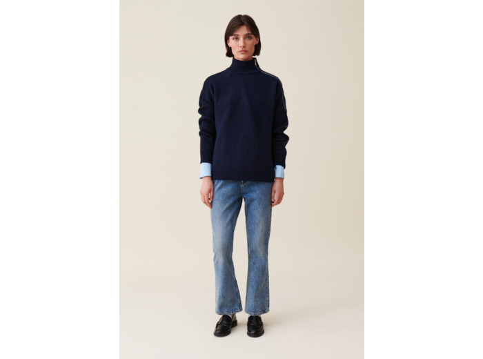 Pull col montant zippé bleu marine