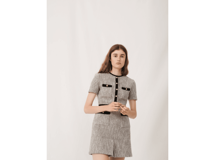 Robe façon tweed à détails contrastés