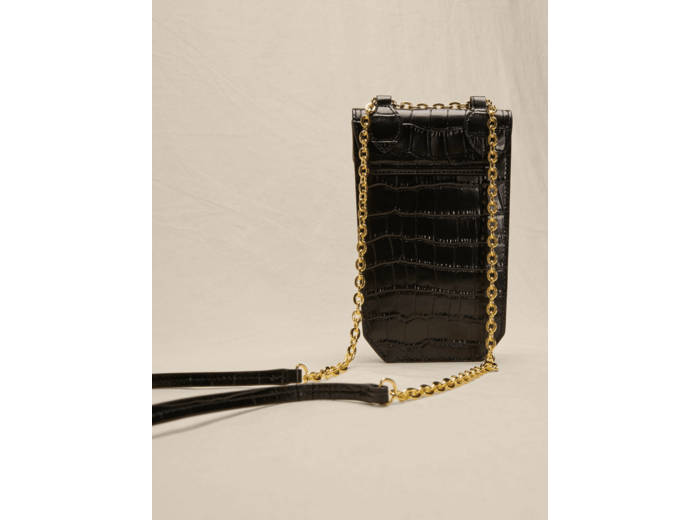 Porte téléphone en cuir embossé croco